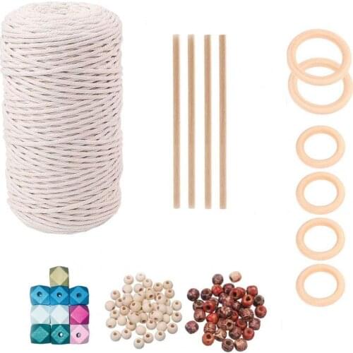 DIY Material Macrame Kit Wooden Ring Bead Cotton Thread Home Plant Hanging Accessories Handmade Toy Set