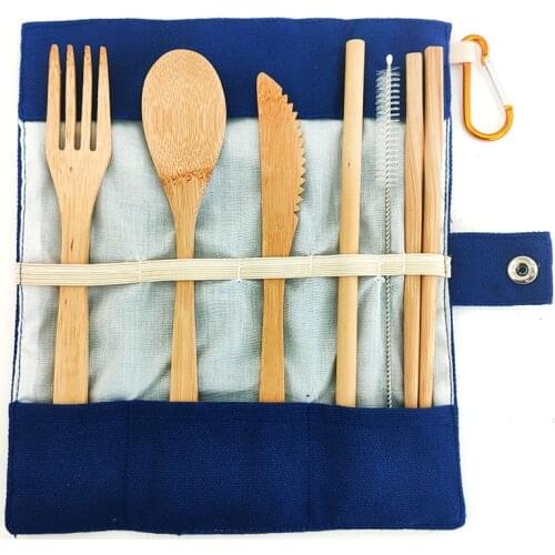 6pcs Natural Bamboo Cutlery Set Eco Friendly Reusable Wooden Tableware Set Outdoor Portable Spoon, Fork, Knife,Flatware