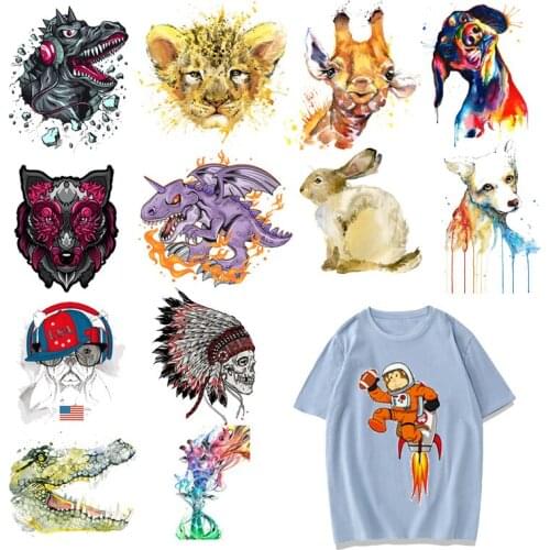 Animal Dinosaur Lion Wolf Crocodile Iron-on Clothes Patches Heat Transfers Vinyl Patch Children Boy Girl DIY Clothing Sticker D