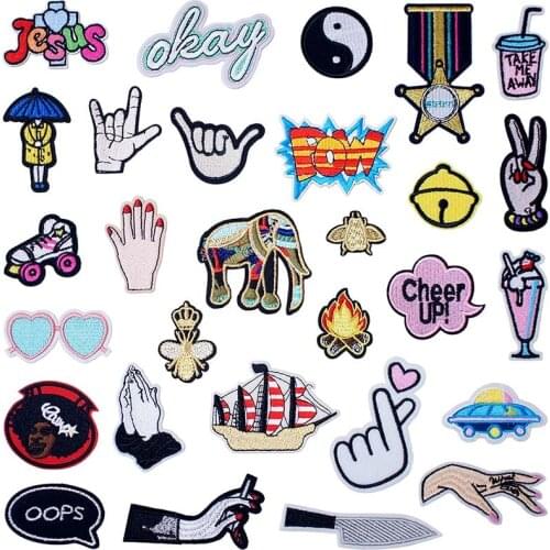 Hand Gesture Finger Cute Iron On Patches Sewing Embroidered Applique for Jacket Clothes Stickers Badge DIY Apparel Accessories