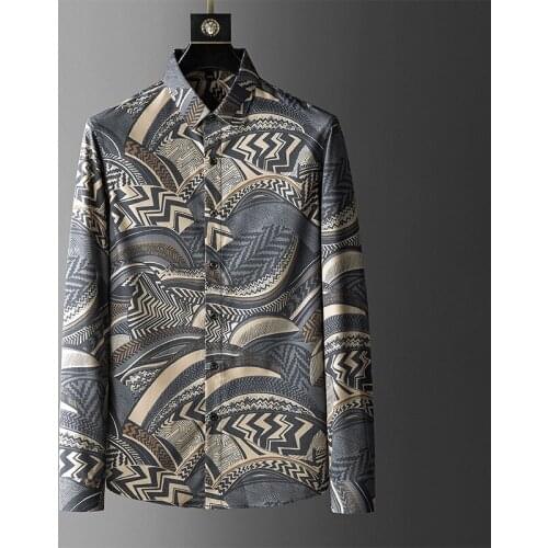 2021 New Mens Shirt Long-Sleeved Retro Camouflage Printed Shirt Non-iron Slim Mens Shirt
