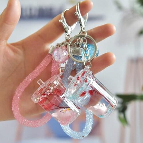 New Car Key-chain Flower Milk Tea Cup Quicksand Brand-new Stainless-steel Anti-lost Classic Key Case Moto Automotive-parts