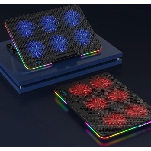 Coolcold Fashionable Laptops Cooler Cooling Pad RGB 6 Fans Gaming Cool Stand Compatible With Notebook PC Computer Laptop Stand