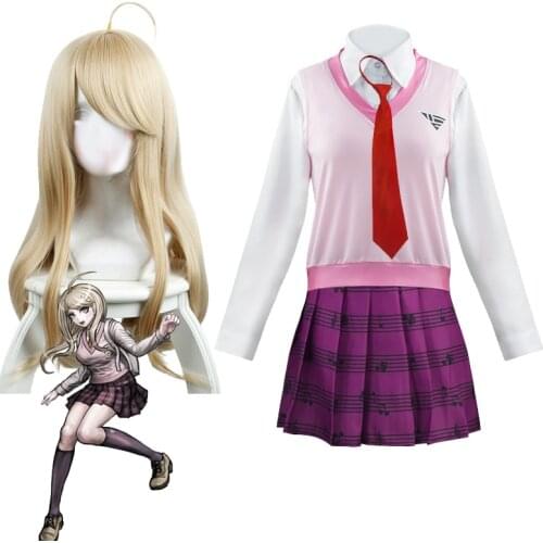 Game Kaede Akamatsu Cosplay Costume Danganronpa V3: Killing Harmony Akamatsu Wigs Womens JK Uniform Suits Schoolgirl Costumes