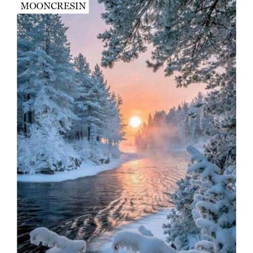 Landscape 5D Diy Diamond Painting Cross Stitch Sunset Glow Diamond Embroidery Needlework Mosaic Arts Snow Christmas Decoration
