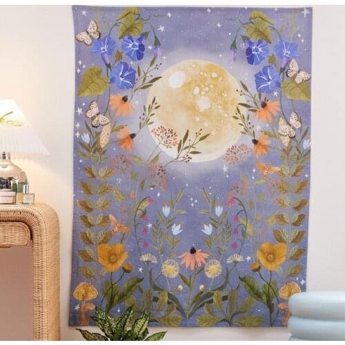 Psychedelic Moon Starry Tapestry Flower Wall Hanging Room Sky Carpet Dorm Tapestries Art Home Decoration Accessories