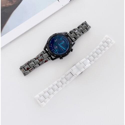 22mm Ceramic Strap for Samsung Galaxy watch 45mm/Huawei watch 3/GT2 Metal butterfly buckle bracelet strap for Amazfit GTR 47mm