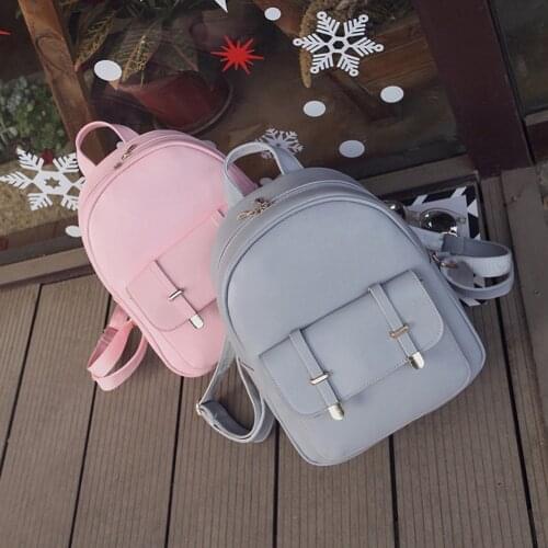 3pcs/Set Women PU Leather Backpack Female Solid Color School Bags Teenage Girls Multi-Pockets Book Bag Female Daily Travel Bags