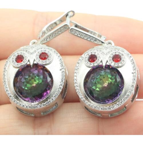 12x12mm 2021 SheCrown Hot Sell Created Red Blood Ruby Paris Blue Topaz CZ Gift For Sister Silver Earrings