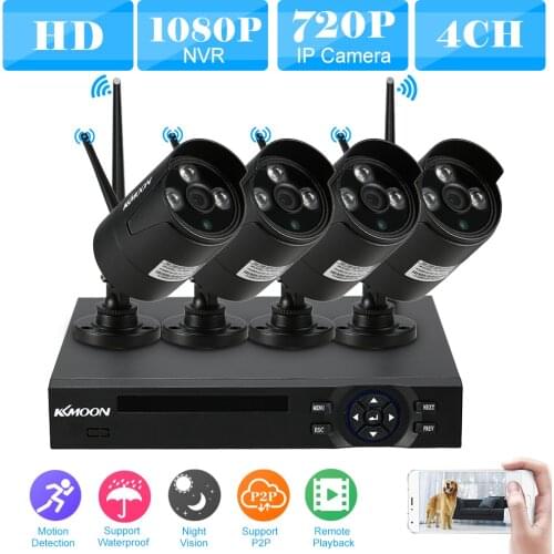 4CH 1080P WiFi NVR Kit with 4pcs 1.0MP IP Camera Wireless WiFi Waterproof Night Vision CCTV Security Surveillance System
