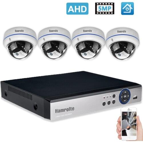 Hamrolte CCTV System 4CH 5MP AHD DVR Vandal-proof 3.6MM Lens 5MP Dome Waterproof AHD Camera AHD System Motion Detection XMEYE