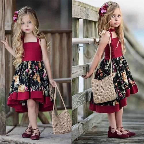 1-6 Years Kids Baby Girls Dress Summer Sling Noble Princess Dress For Girls Floral Print Lace Party Wedding Formal Dresses Girls