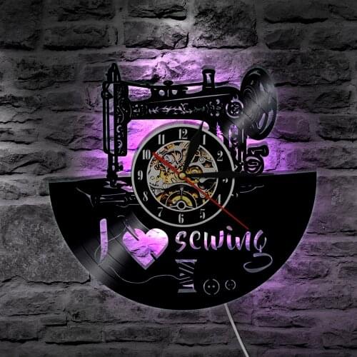Sewing Hobby Retro LED Wall Lamp Vinyl Record Wall Clock Sewing Machine Color Changing Wall Light Seamstress Gift For Her