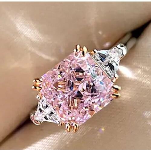 Inspiration design inlaid colored diamonds, gold, pink crystal rings, womens wedding proposal, silver jewelry