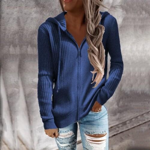 High Quality Womens Knitted Jackets Zipper Fly Casual Hooded Jackets Solid Color Long Sleeve Jackets Outwear jaqueta feminina