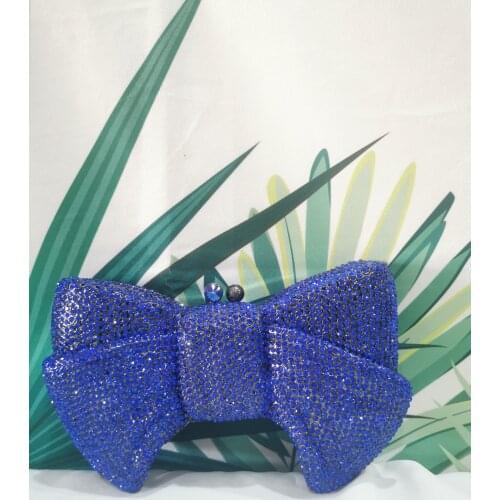 Blue Bow Shape Sweet Rhinestone Woman Evening Dinner Bag Female Crystal Party Bridal Wedding Handbag Female Diamond Toted Bags