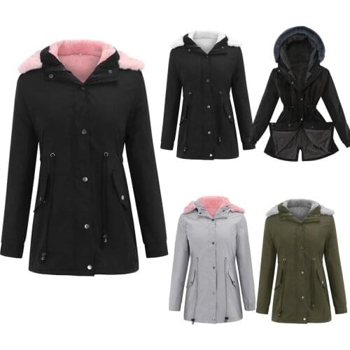 Ladies Fur Lining Coat Womens Winter Warm Thick Long Jacket Veste Femme Hooded Overcoat Jackets Veste Femme Куртки Женские @40