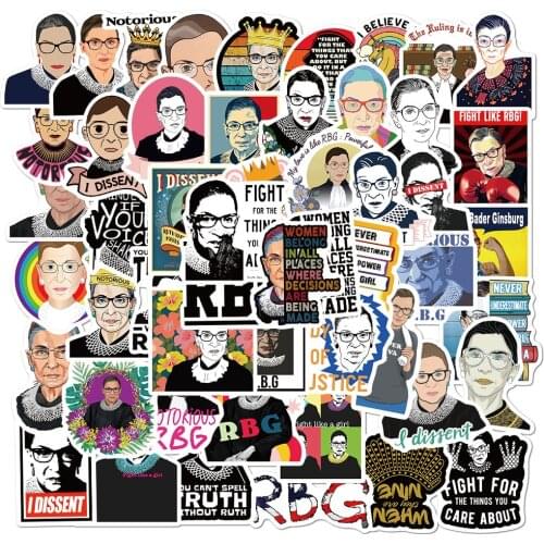 52Pcs Feminist Ruth Bader Ginsburg Stickers RBG Famous Quote Decals For Laptop Phone Moto Car Bicycle Luggage Stationery Sticker