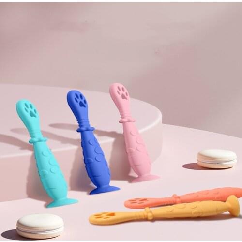 2pcs/set baby Feeding Spoon sets Toddler learn spoons Soft Silicone Teether Infant Anti-slip Feeding Training UtensilsTableware