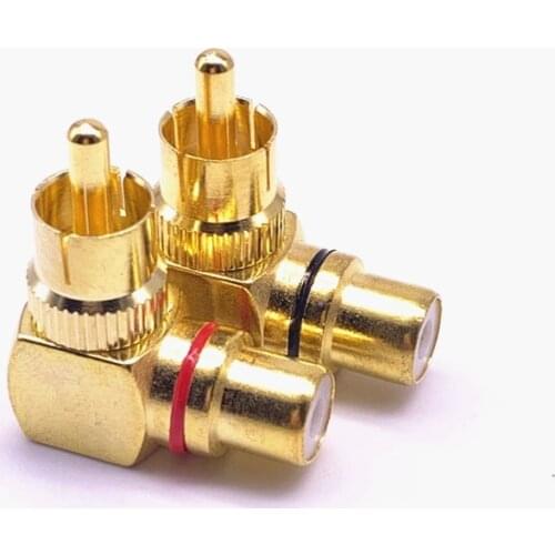 2PCS/lot RCA Male to RCA Female Right Angle L copper Gold Plated AV Audio Video Adapter Plug 90 Degree Converter Connectors