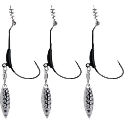 3Pcs Offset Fishing Crank Hook Lead Weighted Hook with Metal Spoon Sequins 2g/4g Fishing Crank Hook with Lead Weight