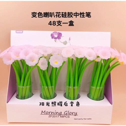 48pcs Writing Pen Black Gel Ink Pen Discoloration morning glory Pen for writing Cute stationery Kawaii office school supplies