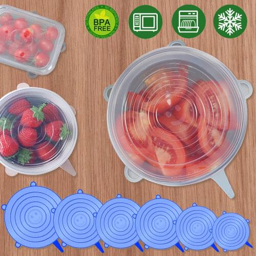 3/6/12 pcs Reusable Silicone Food Cover Stretch Lids Elastic Bowl Microwave Cover Kitchen Wrap Fresh Keeping Silicone Caps