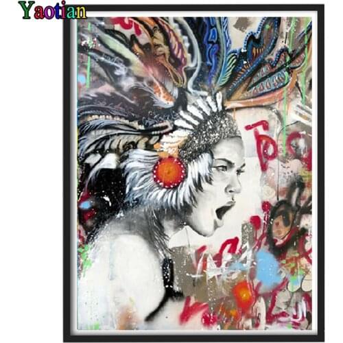 5D Diamond "Graffiti art indian woman" Diamond Embroidery Full Round/ Square Diy Diamond Painting Cross Stitch Home Decor