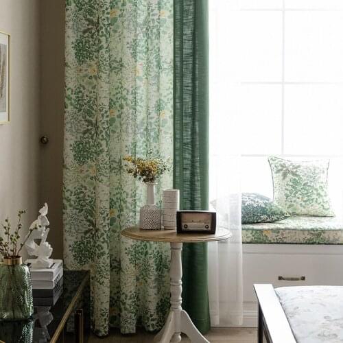 American Garden Plant Flower Cotton and Linen Printing Curtain Bay Window Dining Table Mat Curtains for Living Room Bedroom