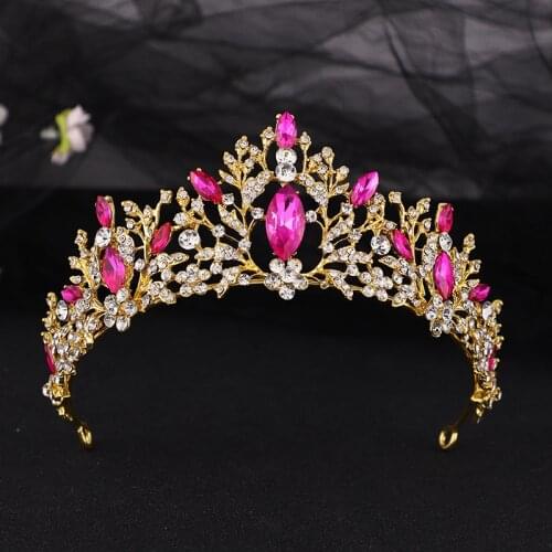 Baroque Vintage Gold Rose Color Crystal Heart Bridal Tiaras Crown Rhinestone Pageant Diadem CZ Headband Wedding Hair Accessories