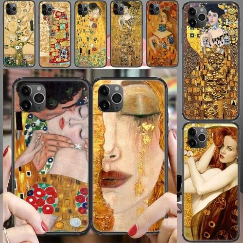 Kiss by Gustav Klimt Design Phone Case Cover Hull For iphone 5 5s se 2 6 6s 7 8 12 mini plus X XS XR 11 PRO MAX black art bumper