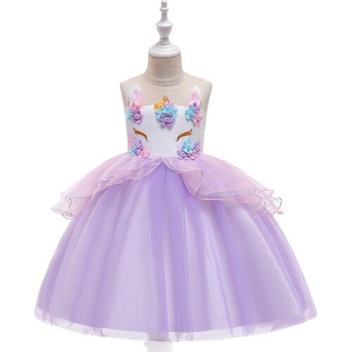 Cartoon Unicorn Childrens Clothing Cotton Lining Summer Fancy Dress For Girls Costume Kids Clothes Prom Gown 3-10 Years