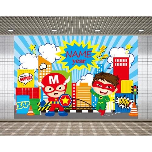 Lyavshi Superhero Photography Backdrops Birthday Party Baby Kids Photographic Background