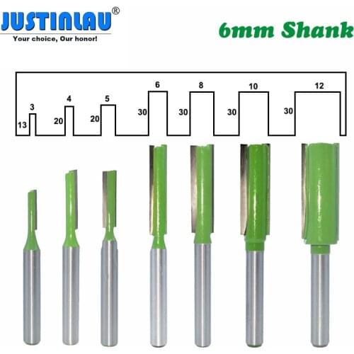 JUSTINLAU 7pcs 6mm Shank Single Double Flute Straight Bit Milling Cutter for Wood Tungsten Carbide Router Bit Woodwork Tools