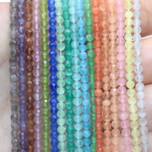 Faceted 2MM 3MM Natural Stone Beads Cat Eye Glass Gemstones Beads For Jewelry Making Charm DIY Bracelet Necklace Material