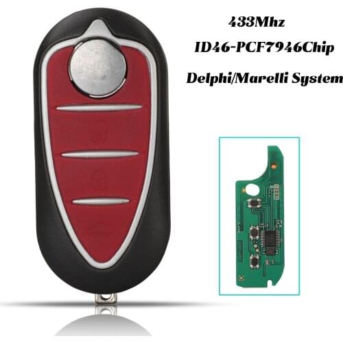 Jingyuqin 3Button 433Mhz Folding Remote Car Key Fob For Alfa Romeo Mito GTA Giulietta ID46 PCF7946 Chip Delphi/Marelli System