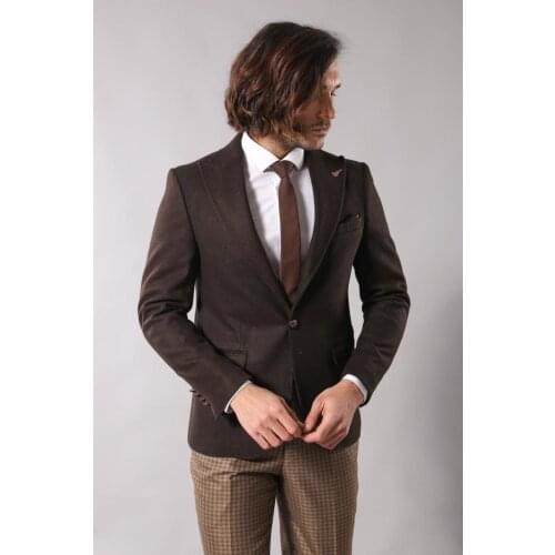 Single Button Pointed Collar Brown Blazer