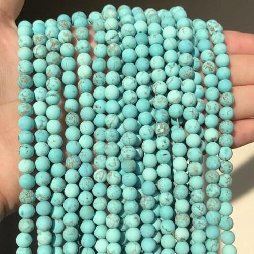 Polish Round Matte Frosted Blue Turquoises Natural Stone Beads Amazonite Watermelon Loose Beads for Bracelet Jewelry Making 15
