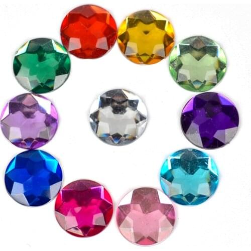 10 12 14 16 20mm Colorful Round Stones Flatback Acrylic Rhinestone Trim Scrapbook DIY Wedding Dress Accessories Costume Button