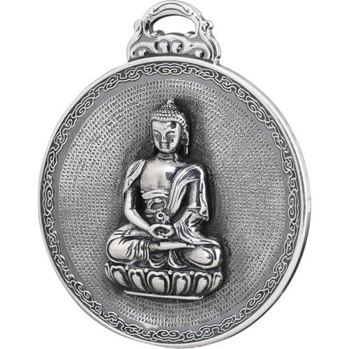 S999 Sterling Silver Pendant Buddha Pendant Buddhist Carved Shurangama Mantra Mens Pendant For Men And Women