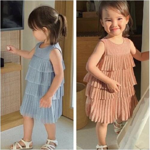 Girls Baby Summer Pleated Layers Dress,2019 Girl kids Elegant Princess Birthday Dresses 2-8 years
