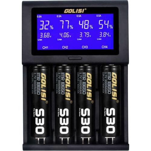Hot Golisi I4 2.0A Intelligent Lcd Charger Intelligent Fast Battery Charger For Li-Ion 18650 26650 20700 Aa Aaa Rechargeable Bat