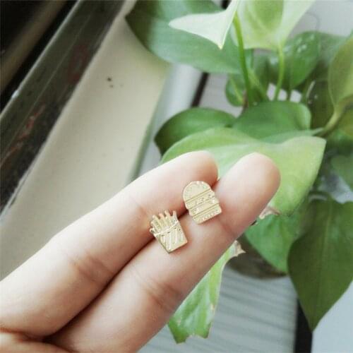 Fashion quick lunch stud earrings, burgers and fries stud earrings Imitation food ear studs for women