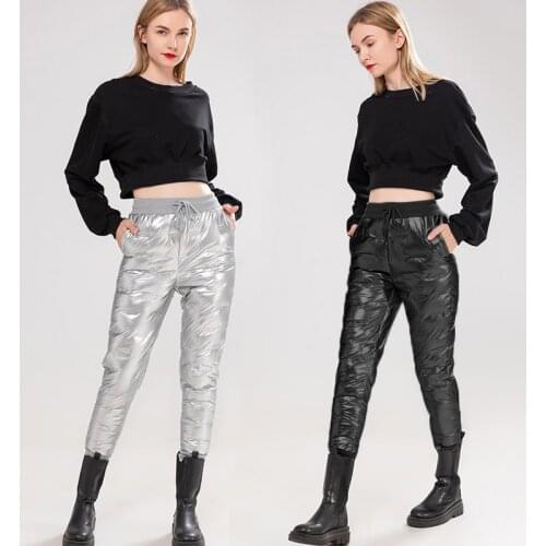 Fashion high quality casual trousers warm down cotton Womens Pants waterproof glossy Autumn winter pants women 2021 New