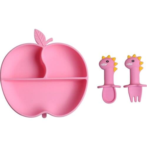 Cartoon Silicone Baby Feeding Plate Anti-Fall Sucker Bowl Children Eating Training Dinnerware Dishes Spoon Fork Set Baby Home