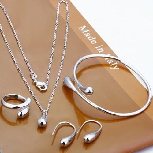 Fashion Jewelry Sets - S180 / Big Promotion Silver color-Plated Water Drop Bangles & Bracelets Necklace Rings Earrings For women