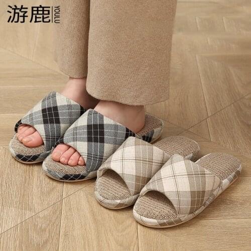 New 2021 Herm Super Soft TPR Women Slippers Anti-slip Gingham Concis Indoor Linen Shoes Indoor Useful Quite Sandals Zapatos