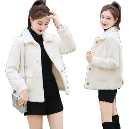 New 2021 Winter Sweater Outerwear Imitate Mink Fleece Short Coat Ladies Jacket Spring Autumn Clothes Lapel Womens Woolen Top