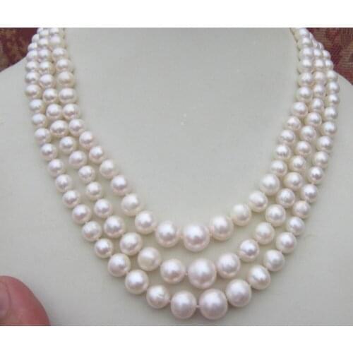 NEW 3 rows strands (7-8mm) - (10-11mm) south sea white pearl necklace 18 "-20"