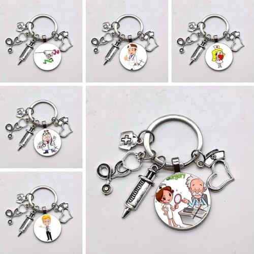 New Christmas Thanksgiving Doctor Nurses Keychain Love Zinc Alloy Small Pendant Charm Pack Men and Women Gifts Ornament Jewelry